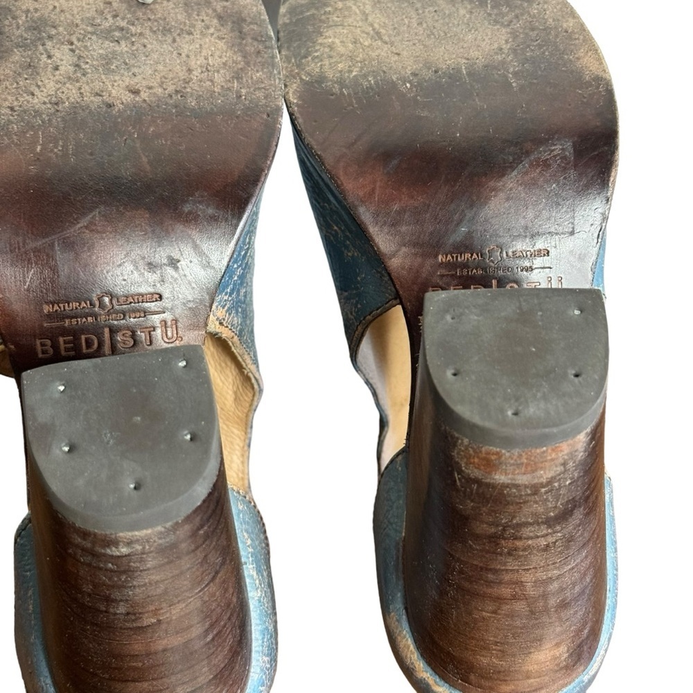 Bed Stu blue Olena zip front peep toe block heels SZ. 6 - Picture 13 of 15